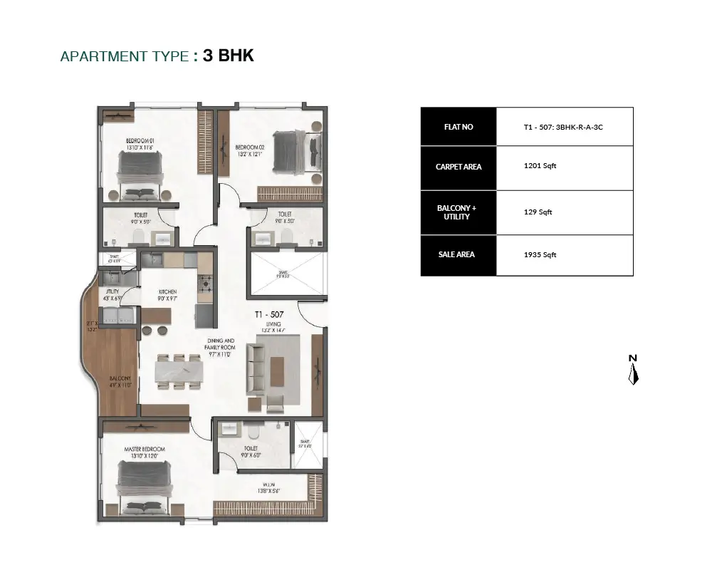 Mana Verdant Terraces 3 BHK Floor Plan